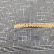Load image into Gallery viewer, Grey and White Plaid cupro fabric with a ruler for scale for sale at Minerva's Bower