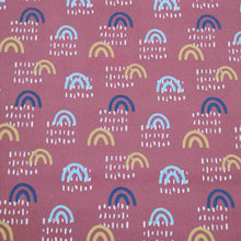Load image into Gallery viewer, 100% Cotton by Devonstone, Rainbows on Rust - 1/4 metre