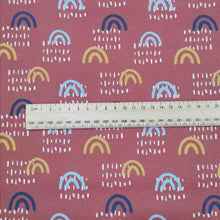 Load image into Gallery viewer, 100% Cotton by Devonstone, Rainbows on Rust - 1/4 metre
