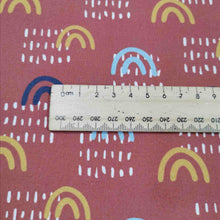 Load image into Gallery viewer, 100% Cotton by Devonstone, Rainbows on Rust - 1/4 metre