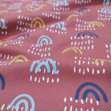 Load image into Gallery viewer, 100% Cotton by Devonstone, Rainbows on Rust - 1/4 metre