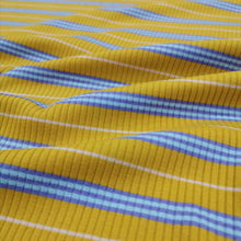 Load image into Gallery viewer, Ribbed Cotton Jersey, Mustard and Lavender Stripe - $31 per metre ($7.75 - 1/4 metre)