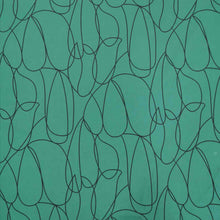Load image into Gallery viewer, Klee is a stunning pure cotton with continuous, large scale, line drawings. Black on an emerald green background, available at Minerva's Bower