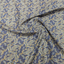 Load image into Gallery viewer, Flat drape of Patterned lyocell fabric with paisley design and a blue base, for sale at Minerva's Bower