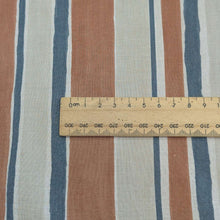 Load image into Gallery viewer, Close up of Japanese Cotton Batiste, Sienna Stripe for sale at Minerva's Bower, ruler included for scale