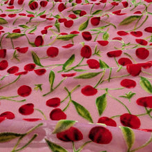 Load image into Gallery viewer, Flat drape of Silk Burnout Velvet, Cherries, for sale at Minerva's Bower