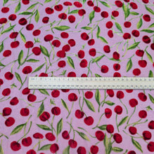 Load image into Gallery viewer, Flat lay of Silk Burnout Velvet, Cherries, for sale at Minerva's Bower, ruler included for scale