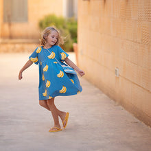 Load image into Gallery viewer, Dress in See You At Six Cotton French Terry, Bananas, for sale at MInerva's Bower