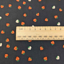 Load image into Gallery viewer, Flat lay of pure cotton, mini strawberries, by ruby star society.. Made in Japan. Available at Minerva's Bower. Ruler included for scale