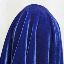 Load image into Gallery viewer, Flat lay of pure silk velvet in royal lcolourway. Available at MInerva's Bower. Fabric draped to show how it drapes