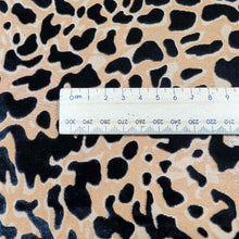 Load image into Gallery viewer, Flat lay of pure silk velvet burnout in a leopard print design. Available at Minerva's Bower. Ruler included for scale