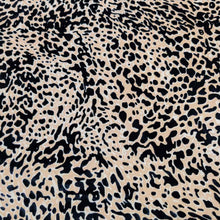 Load image into Gallery viewer, Flat lay of pure silk velvet burnout in a leopard print design. Available at Minerva's Bower