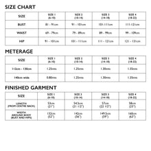 Load image into Gallery viewer, Size Chart of Tessuti Patterns Amara Vest Paper Pattern for Sale at Minerva&#39;s Bower