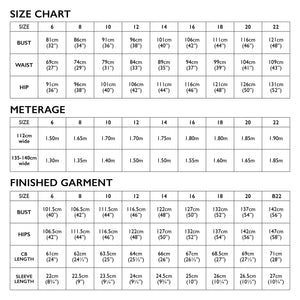 Size Chart for Tessuti Arkie shirt Paper Pattern for sale at Minerva's Bower