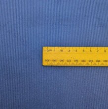 Load image into Gallery viewer, Close up flat lay of Albie 11 Wale Cord, Royal, for sale at Minerva's Bower, with ruler included for scale