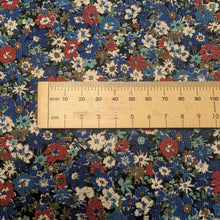 Load image into Gallery viewer, Close up flat lay of Amelie 100% Cotton Pinwale Cord by Kokka, Blue, ruler included for scale - for sale at Minerva's Bower