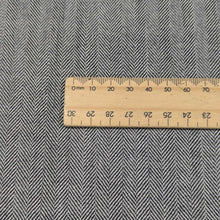 Load image into Gallery viewer, Close up of Annie 100% Japanese Wool Herringbone, Black, for sale at Minerva&#39;s Bower, ruler included for scale