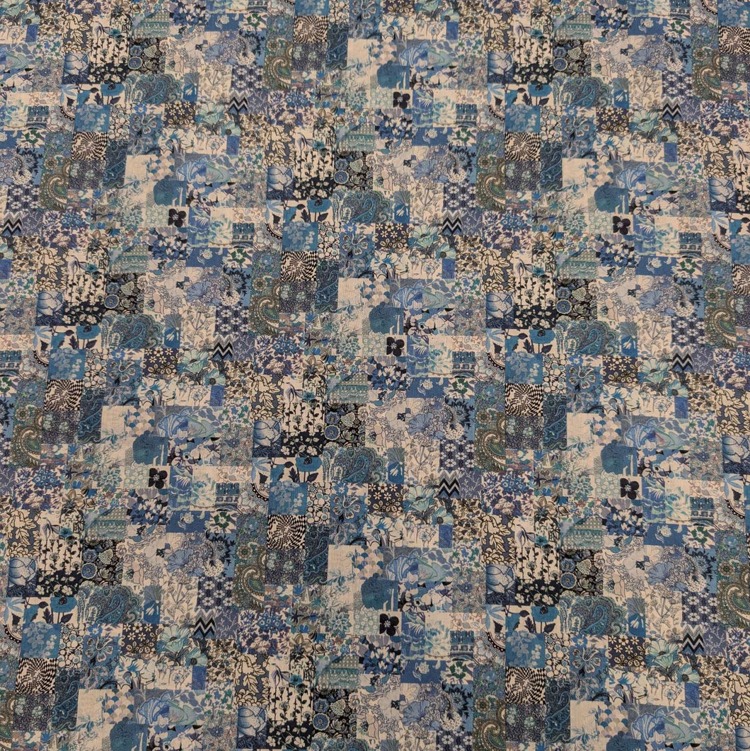 Liberty 100% Cotton Tana Lawn, Archive Patchwork B, small Floral patchwork design in blues, for sale at Minerva's Bower
