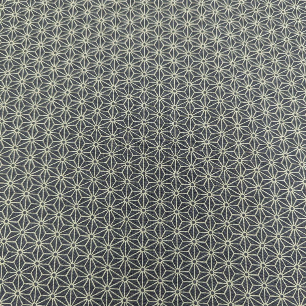 Dark navy Japanese 100% cotton fabric with traditional Hemp leaf design, for sale at Minervas Bower 