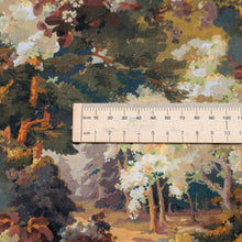Load image into Gallery viewer, Close up flat lay of Liberty 100% cotton Tana Lawn, Autumnal Arboretum A, ruler included for scale - for sale at Minerva's Bower