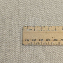 Load image into Gallery viewer, Close up Flat lay of traditional Japanese Barrow Loom Herringbone 44% cotton 28% linen 28% ramie, for sale at Minerva's Bower, with ruler included for scale
