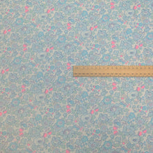 Load image into Gallery viewer, Flat lay of Liberty 100% Cotton Tana Lawn, Betsy Bespoke Blue, for sale at Minerva's Bower, ruler included for scale