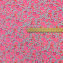 Load image into Gallery viewer, Flat lay of Liberty 100% Cotton Tana Lawn, Betsy Bespoke Pink, for sale at Minerva's Bower, ruler included for scale