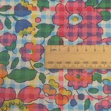 Load image into Gallery viewer, Close up Flat lay of Liberty 100% Cotton Tana Lawn, Betsy Check B, for sale at Minerva's Bower, ruler included for scale