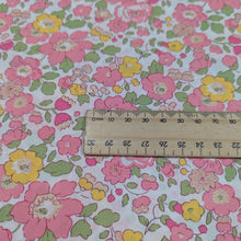 Load image into Gallery viewer, Close up of Liberty 100% Cotton Tana Lawn, Betsy Metallic AB, for sale at Minerva&#39;s Bower, ruler included for scale