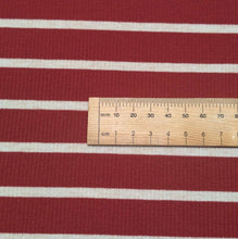 Load image into Gallery viewer, Close up flat lay of Billie 95% cotton 5% elastane Jersey, Red, ruler included for scale - for sale at Minerva's Bower