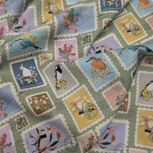 Load image into Gallery viewer, Flat drape of 100% Cotton by Devonstone, Aussie Backyard Bird Stamps - for sale at Minerva's Bower