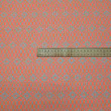 Load image into Gallery viewer, Flat lay of Ruby Star, Lofi 85% Cotton 15% Linen Bitmapped Neon Orange, ruler included for scale - for sale at Minerva's Bower