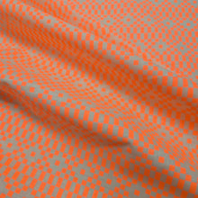 Load image into Gallery viewer, Flat drape of Ruby Star, Lofi 85% Cotton 15% Linen Bitmapped Neon Orange - for sale at Minerva's Bower