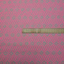 Load image into Gallery viewer, Flat lay of Ruby Star, Lofi 85% Cotton 15% Linen Bitmapped Neon Pink, ruler included for scale - for sale at Minerva's Bower