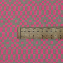 Load image into Gallery viewer, Close up flat lay of Ruby Star, Lofi 85% Cotton 15% Linen Bitmapped Neon Pink, ruler included for scale - for sale at Minerva's Bower
