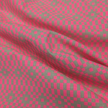 Load image into Gallery viewer, Flat drape of Ruby Star, Lofi 85% Cotton 15% Linen Bitmapped Neon Pink - for sale at Minerva's Bower