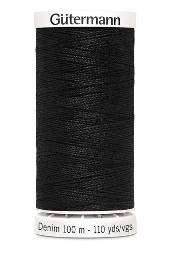 Gutermann Denim Thread available in 35colours, for sale at Minerva's Bower - Black 000