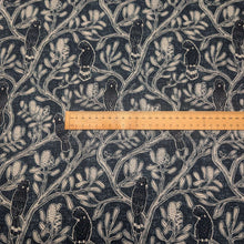 Load image into Gallery viewer, Flat lay of 100%Cotton by Devonstone, Bushland Beauty Black Cockatoos, ruler included for scale - for sale at Minerva's Bower