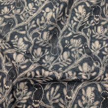 Load image into Gallery viewer, Flat drape of 100%Cotton by Devonstone, Bushland Beauty Black Cockatoos - for sale at Minerva's Bower