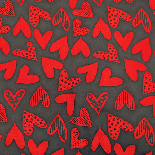 Flat lay of 100% Cotton Poplin, Black Heart for sale at Minerva's Bower