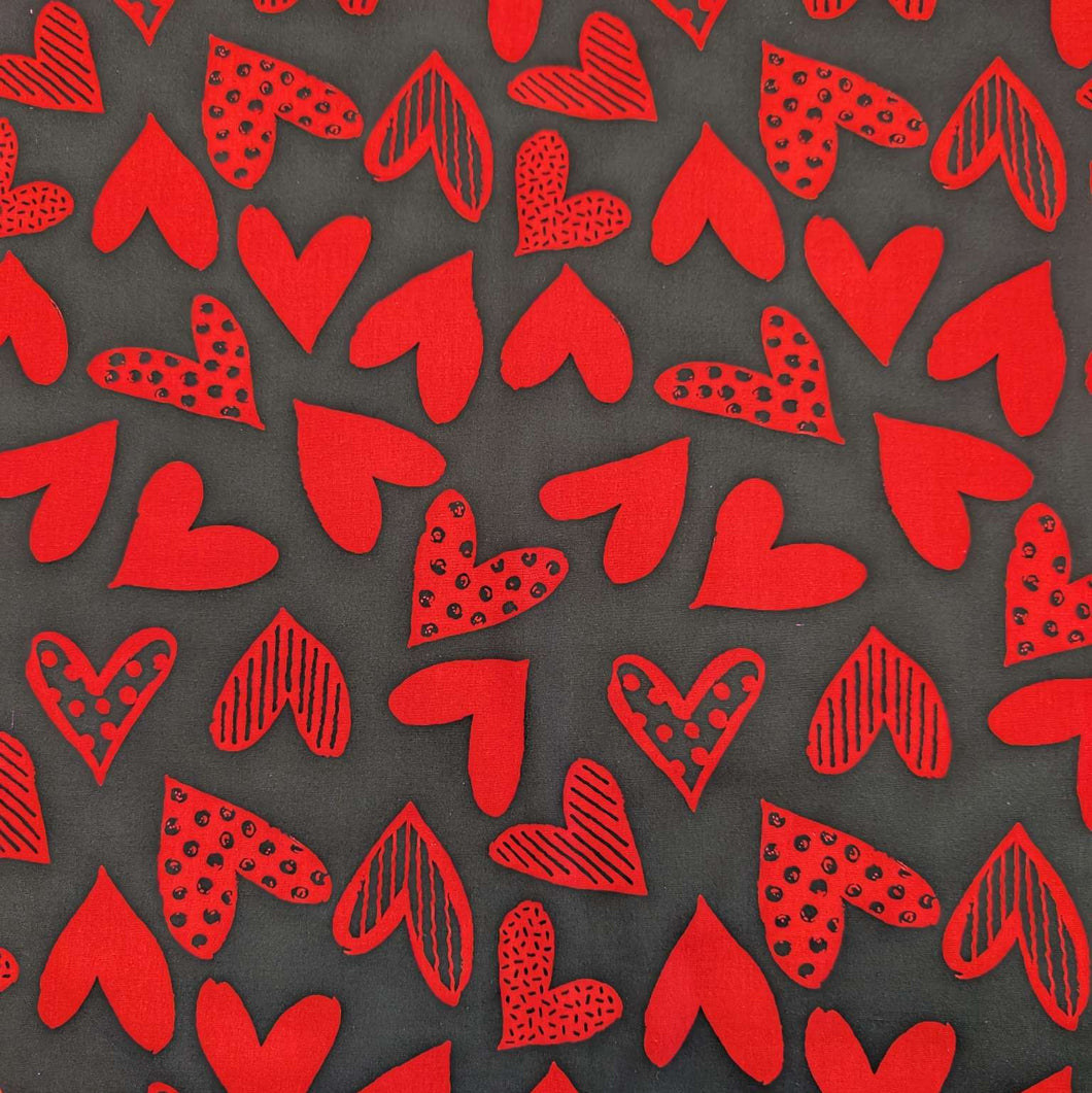 Flat lay of 100% Cotton Poplin, Black Heart for sale at Minerva's Bower