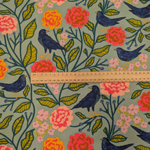 Load image into Gallery viewer,  Art Gallery Brushed Cotton Flannelette, Blackbird Aviary with floral and bird pattern, ruler for scale
