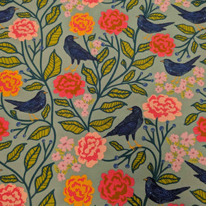 Flat Lay of Art Gallery Brushed Cotton Flannelette, Blackbird Aviary, for sale at Minerva's Bower