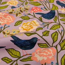 Load image into Gallery viewer, Draped lay of Art Gallery Floral Cotton, Blackbird Canopy, for sale at Minerva&#39;s Bower with ruler included for scale