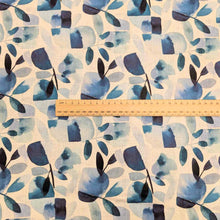 Load image into Gallery viewer,  Flat lay of 100% Linen, Blue Bloom, for sale at MInerva&#39;s Bower, ruler included for scale