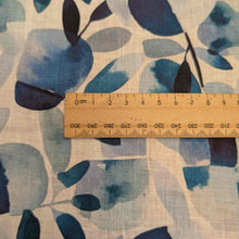 Load image into Gallery viewer, Close up Flat lay of 100% Linen, Blue Bloom, for sale at MInerva&#39;s Bower, ruler included for scale