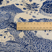 Load image into Gallery viewer, Close up flat lay of Wideback 100% Cotton, Blue Essence, ruler included for scale - for sale at Minerva's Bower