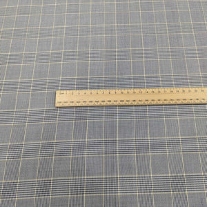 Grey and White Plaid cupro fabric with a ruler for scale for sale at Minerva's Bower