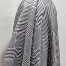 Load image into Gallery viewer, Draped Yarn dyed Plaid fabric with black, white, and yellow pattern for sale at Minerva&#39;s Bower