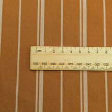 Load image into Gallery viewer, Close up of Tencel cotton linen rayon cloth  in Bronze with vertical stripe, for sale at Minerva&#39;s Bower, ruler included for scale